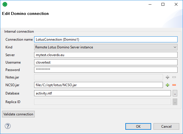 Specifying Lotus Notes connection for metadata extraction