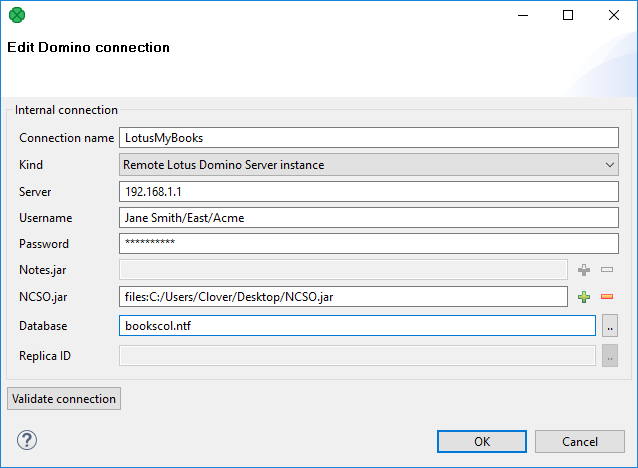 Lotus Notes Connection Dialog
