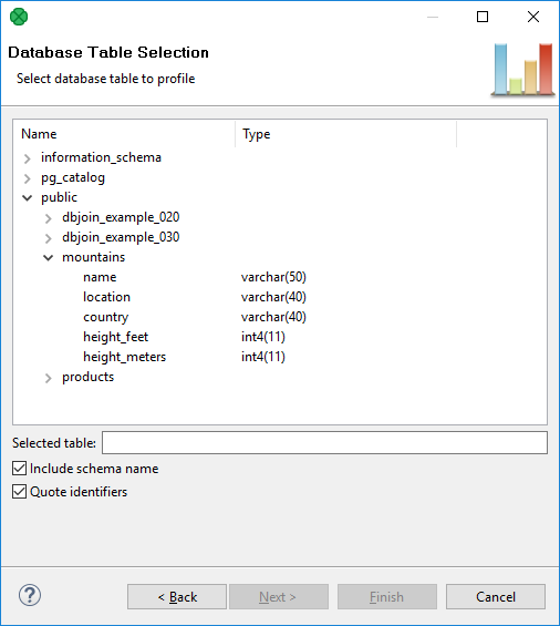 Choosing table from database