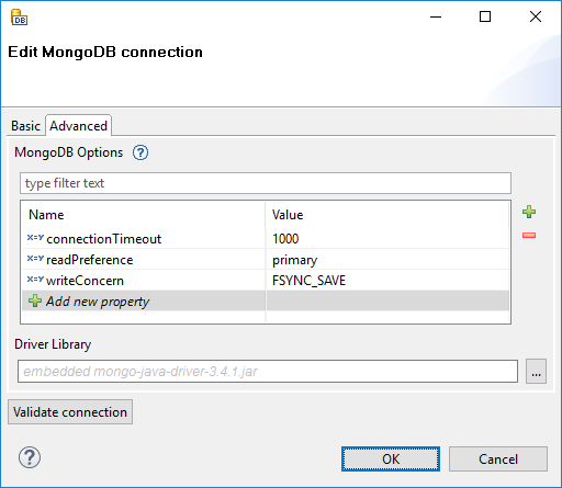 MongoDB Connection Dialog - Advanced Tab