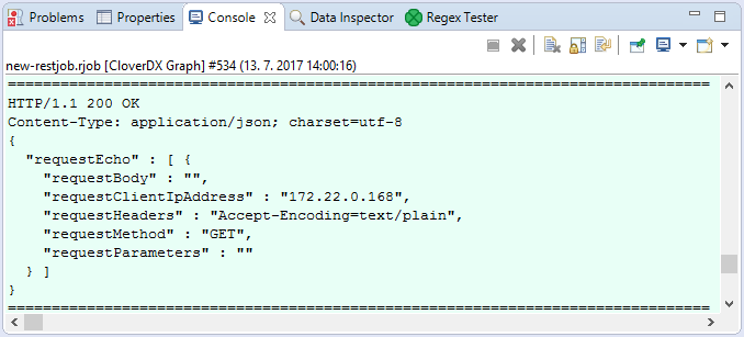 Data Service test result in console