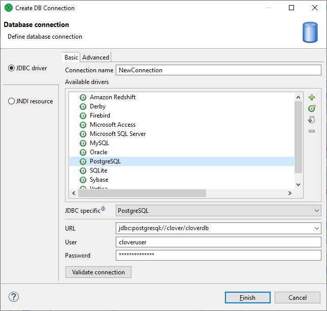 Database Connection Properties Dialog