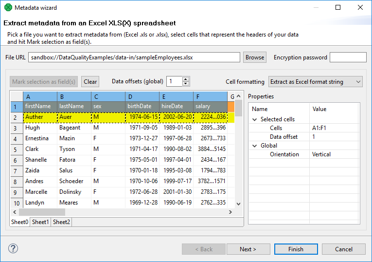 Extract Metadata from Excel Spreadsheet Wizard