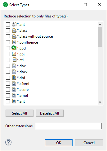Select Types Dialog - Choosing file extension(s)