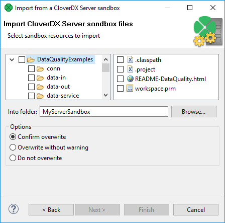 Import from CloverDX Server Sandbox Wizard (List of Files)