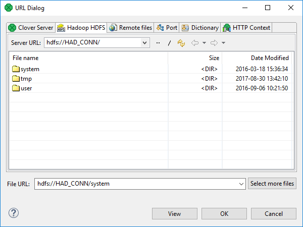 URL File Dialog - Hadoop HDFS