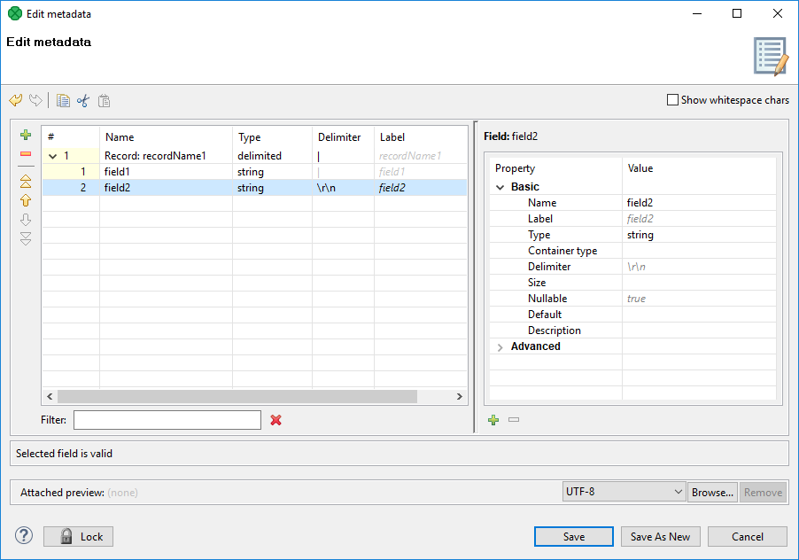 Metadata Editor with Default Names of the Fields