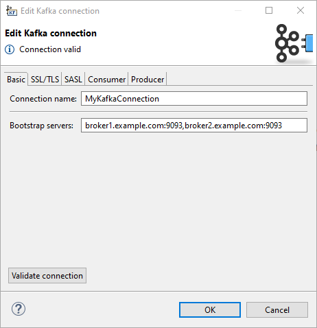 Kafka connection dialog - Basic tab