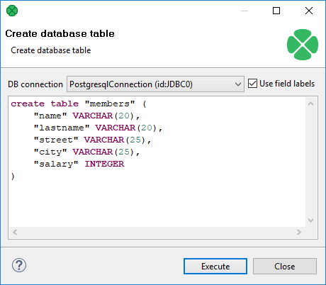 Creating Database Table from Metadata and Database Connection