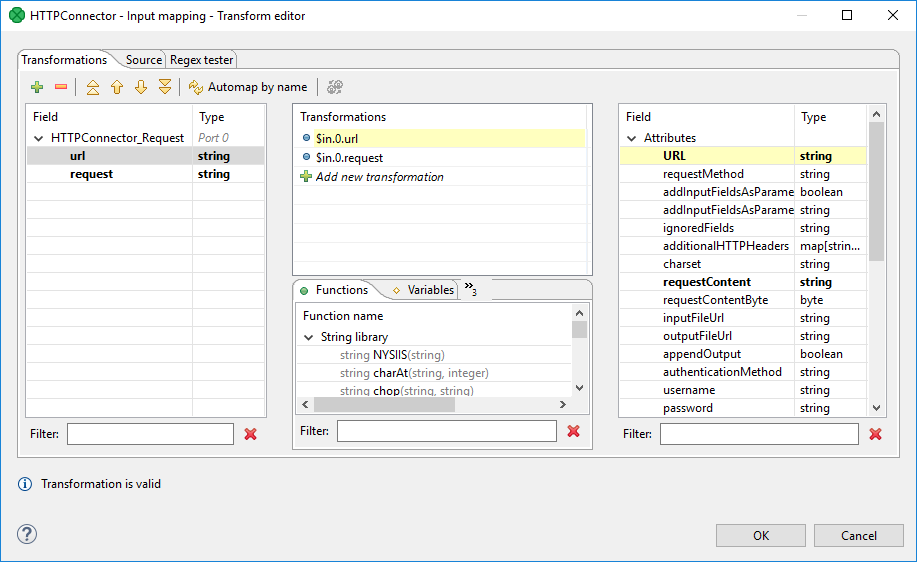 Transform Editor in HTTPConnector