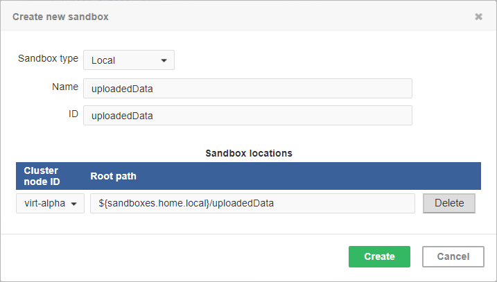 Dialog form for creating a new local sandbox