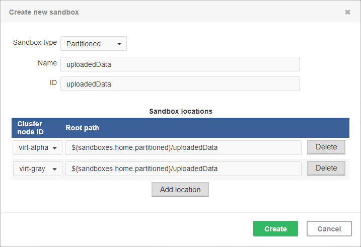 Dialog form for creating a new partitioned sandbox