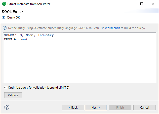 Extract metadata from Salesforce - enter SOQL query