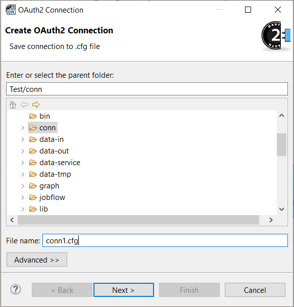 OAuth2 connection dialog - Save connection tab