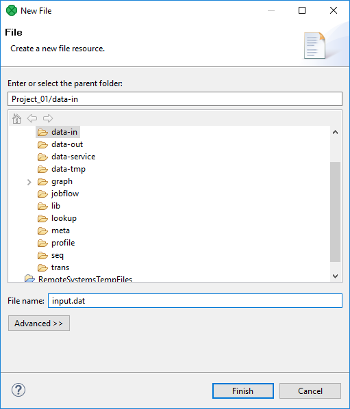 Selecting a Folder for the Data File