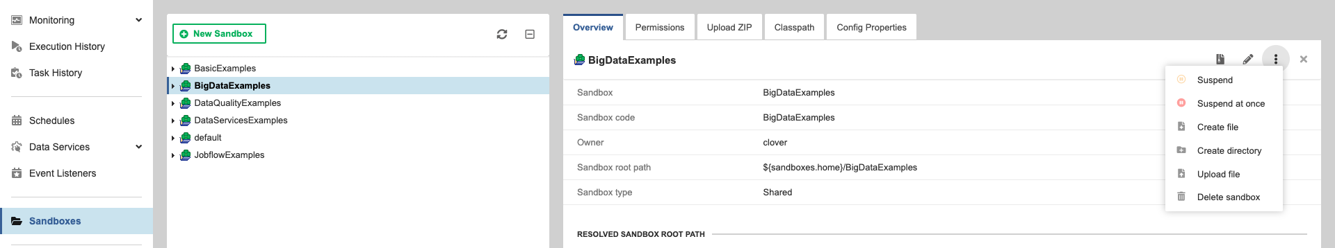 sandboxes file operations menu