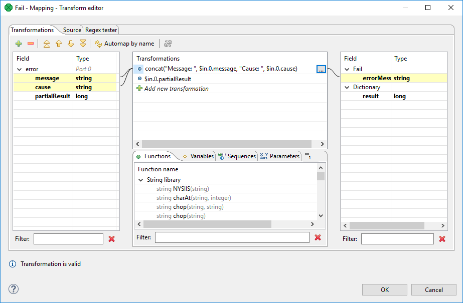 Example of mapping for the Fail component