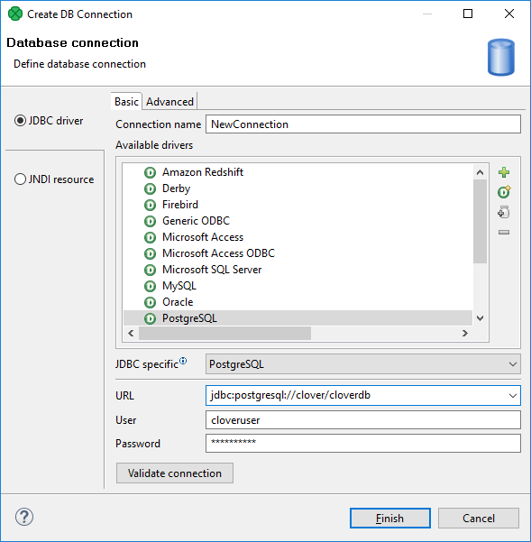 Database Connection Properties Dialog