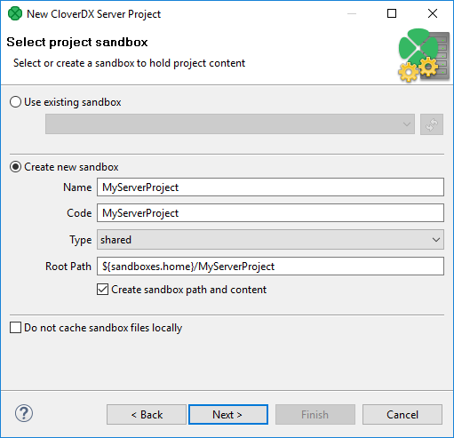 CloverDX Server Project Wizard - Sandbox Selection