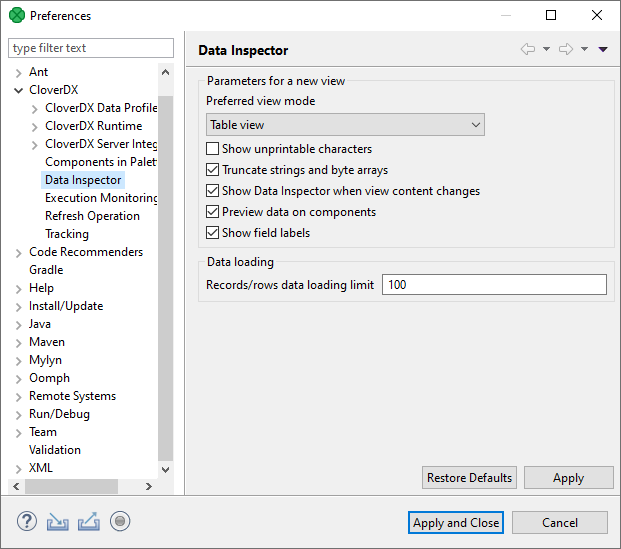 Data Inspector Preferences