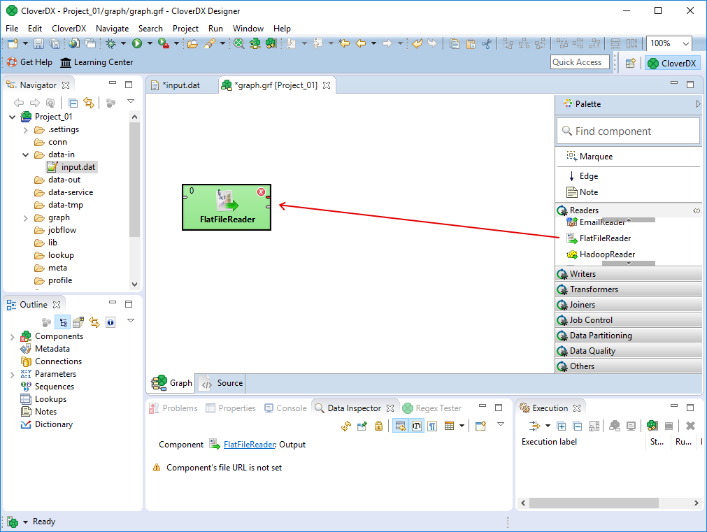 Placing the First Component to the Graph Editor Pane