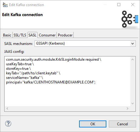 Kafka connection dialog - SASL tab