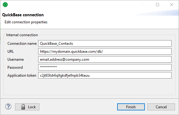 QuickBase Connection Dialog