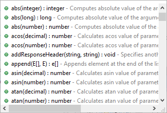 Content Assist (List of CTL Functions)