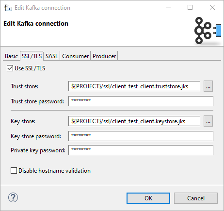 Kafka connection dialog - SSL/TLS tab