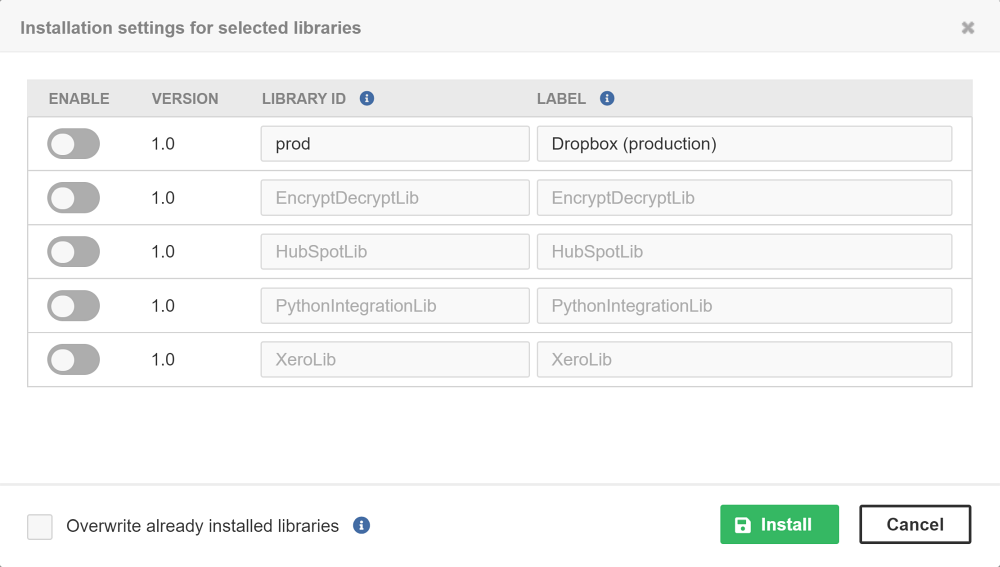 library installation settings