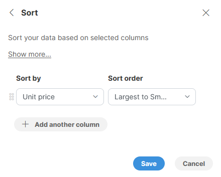 sort single column settings