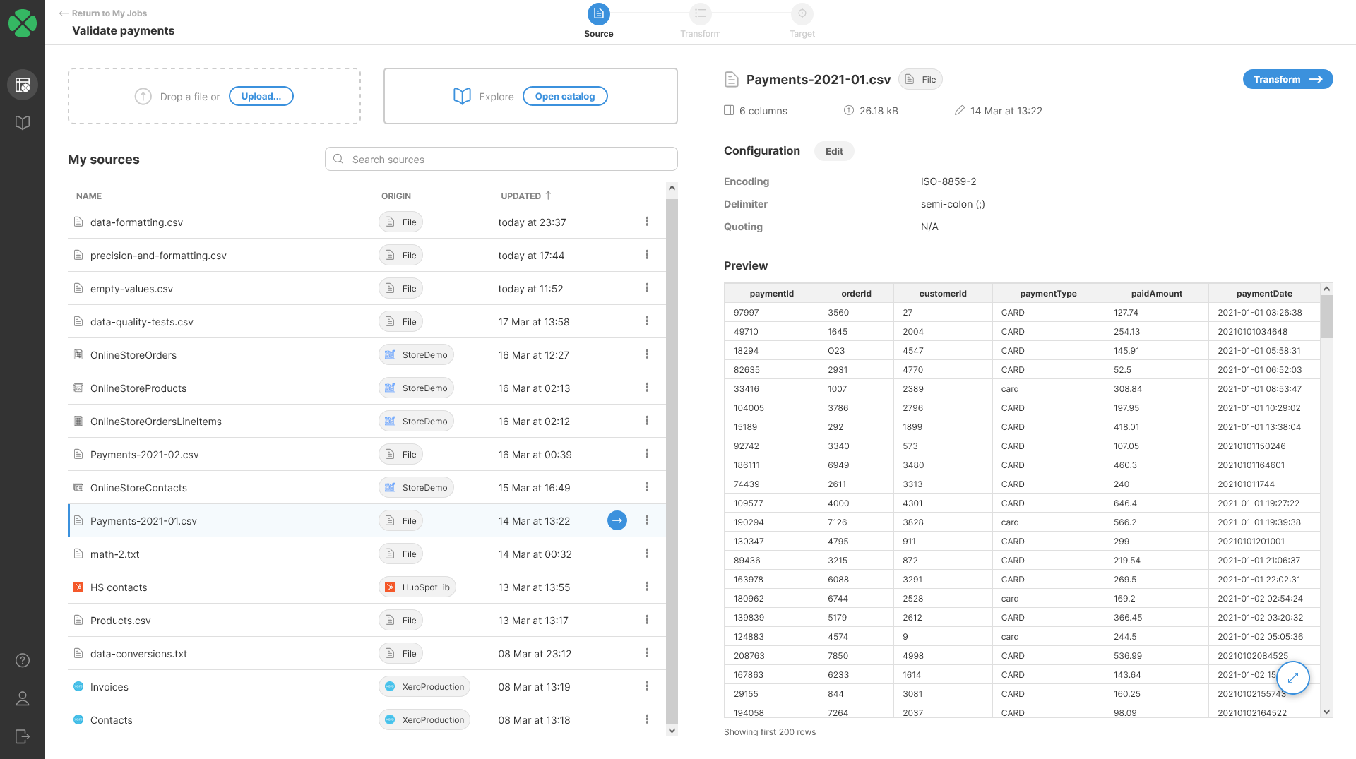 create job selecting data source