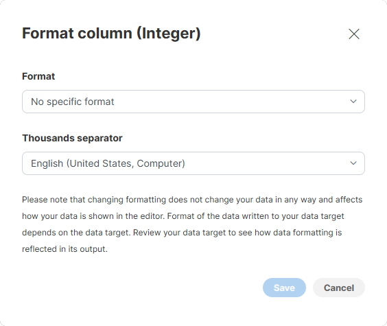 format dialog integer column