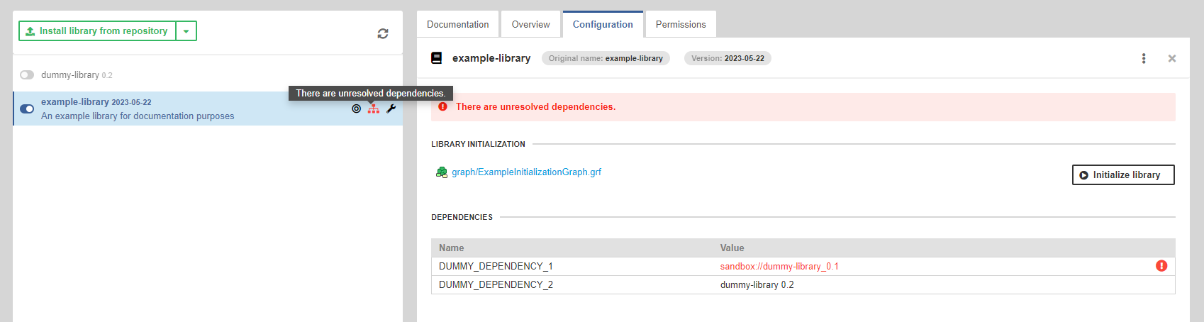 library dependencies