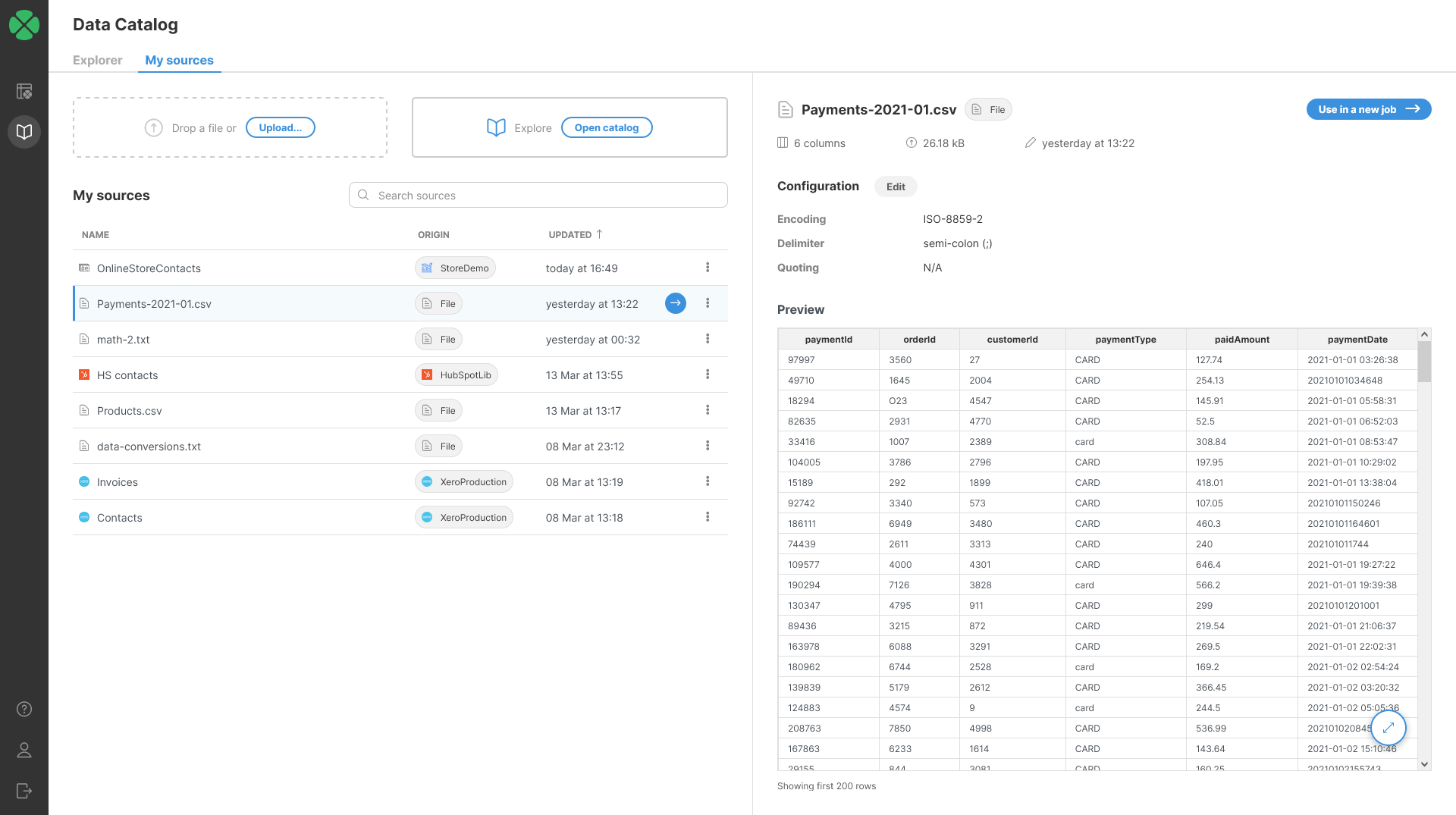 my sources csv file preview