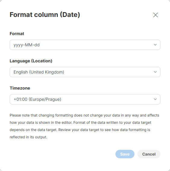 format dialog date column