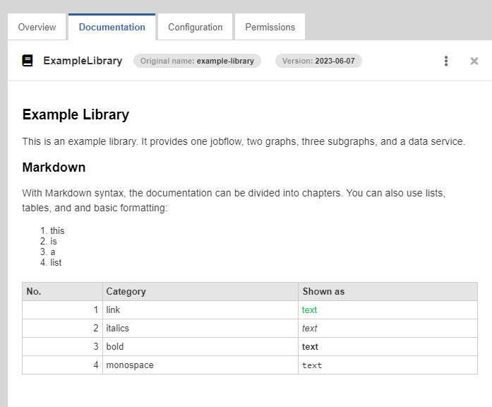 library documentation tab