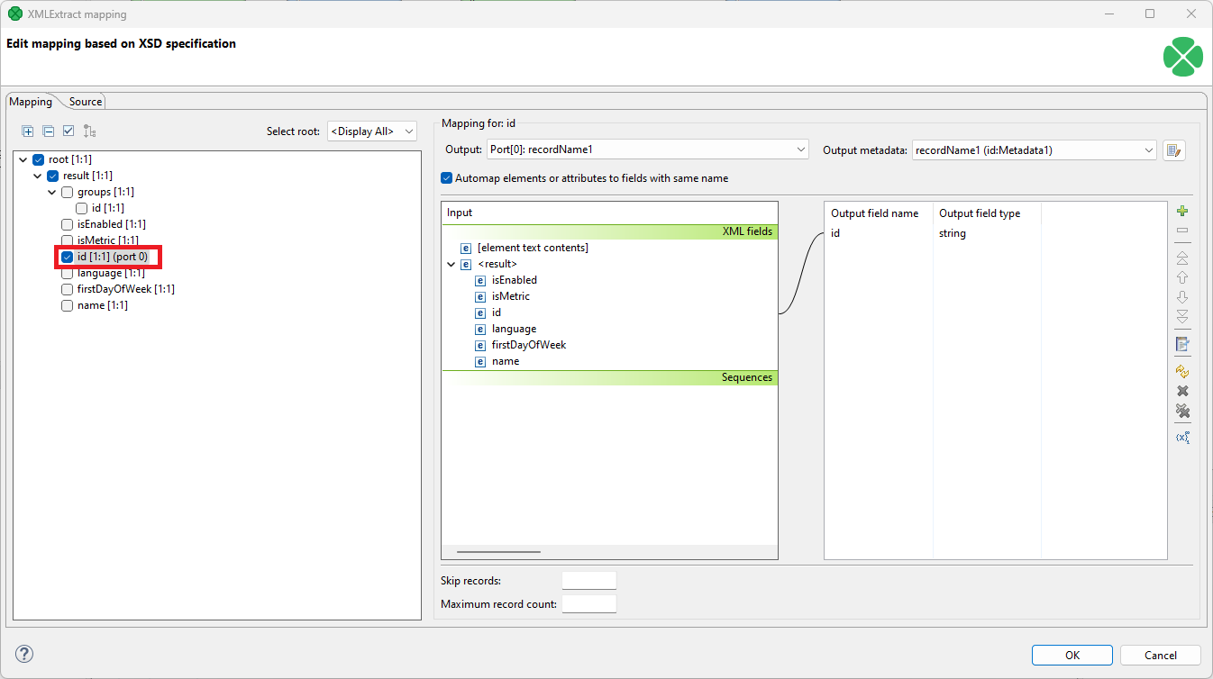 XMLExtract example2 nested nodes mapping