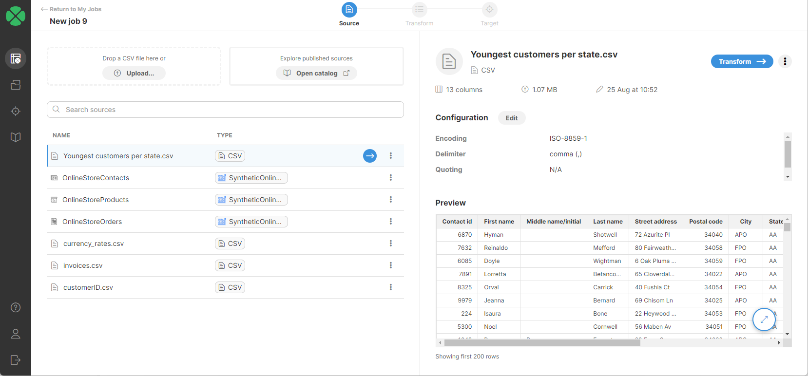 create job selecting data source