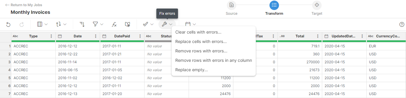 fix errors panel