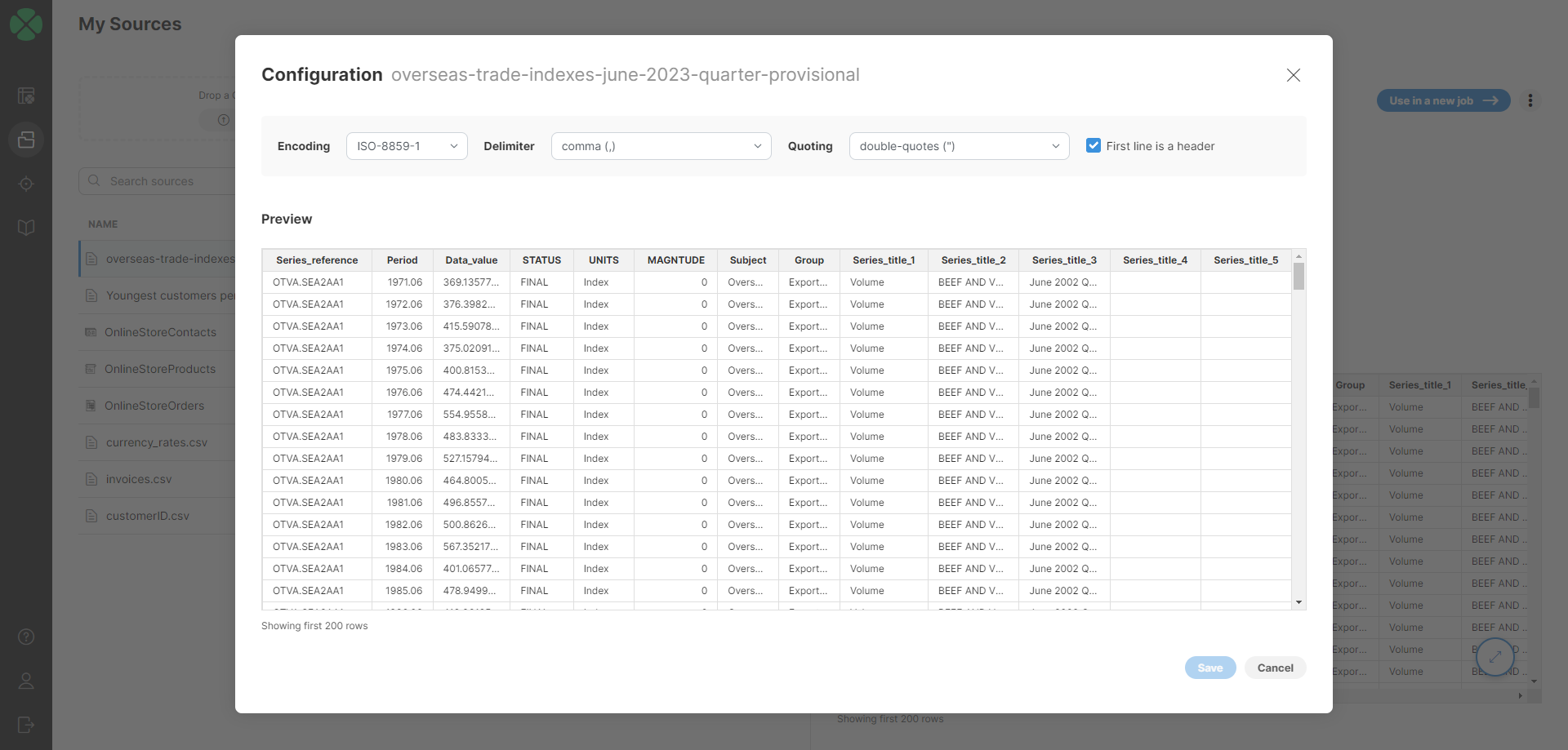 my sources csv file edit settings