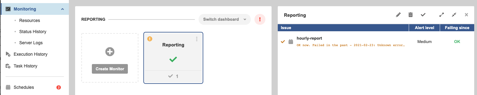 ops dashboard monitor warning