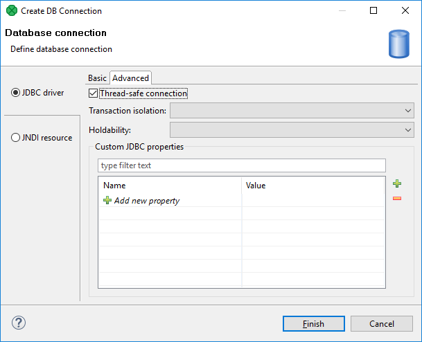 db connection advanced tab