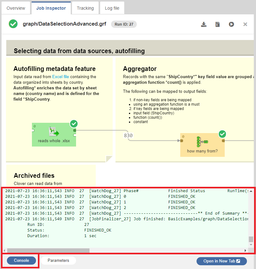 job inspector log panel