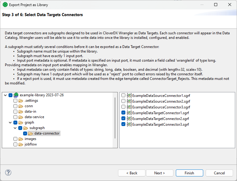 library export 3 data target connectors