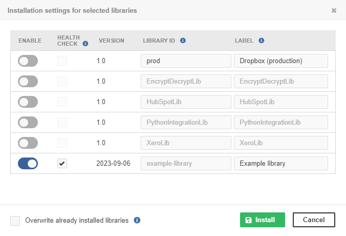 library installation settings