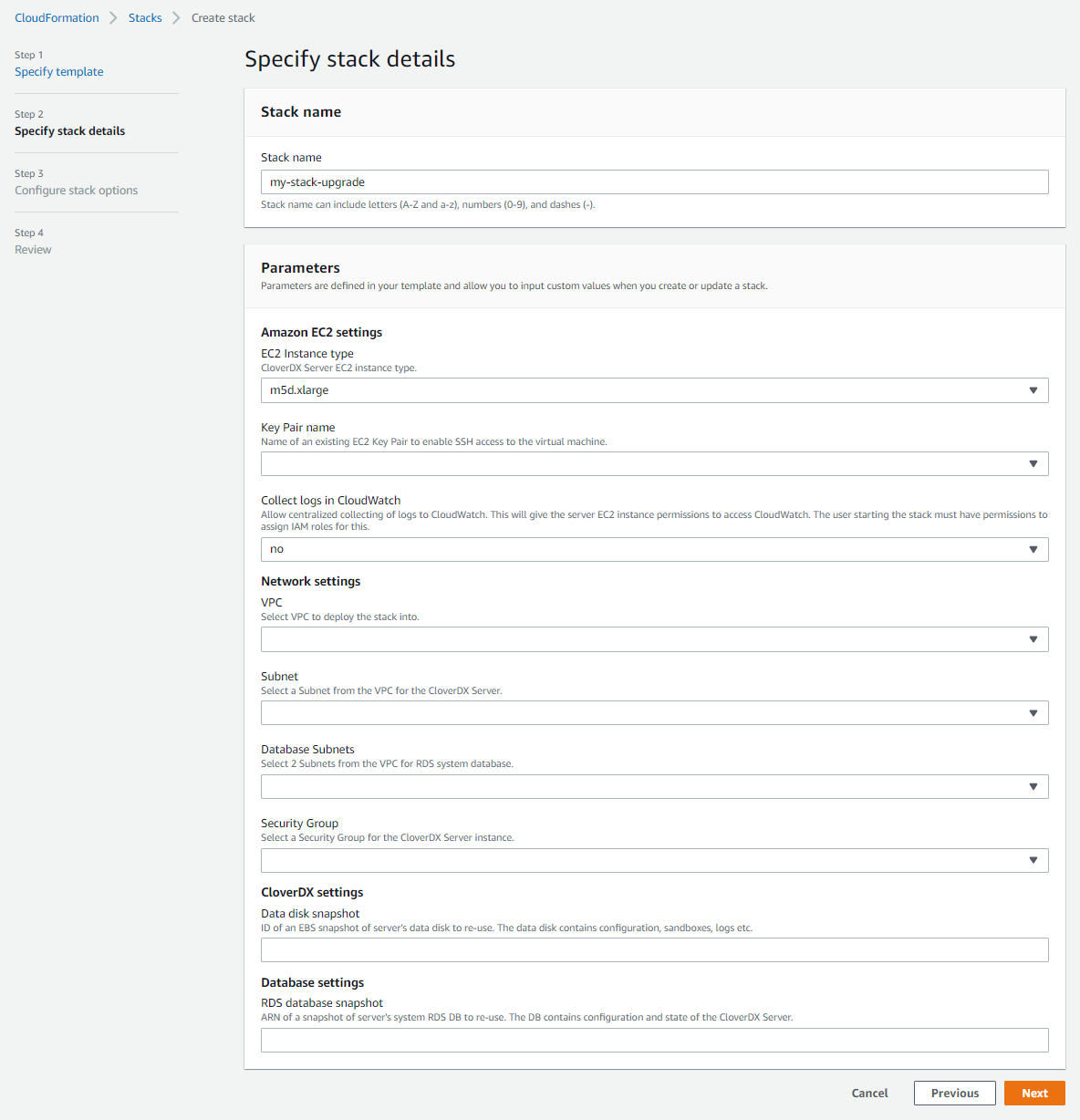 marketplace aws upgrade stack details