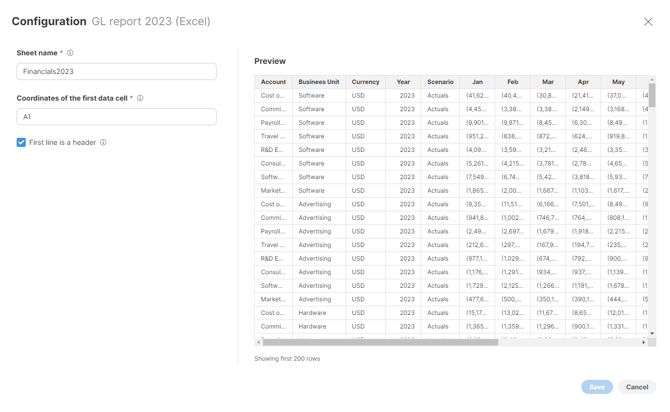 my sources excel file configuration