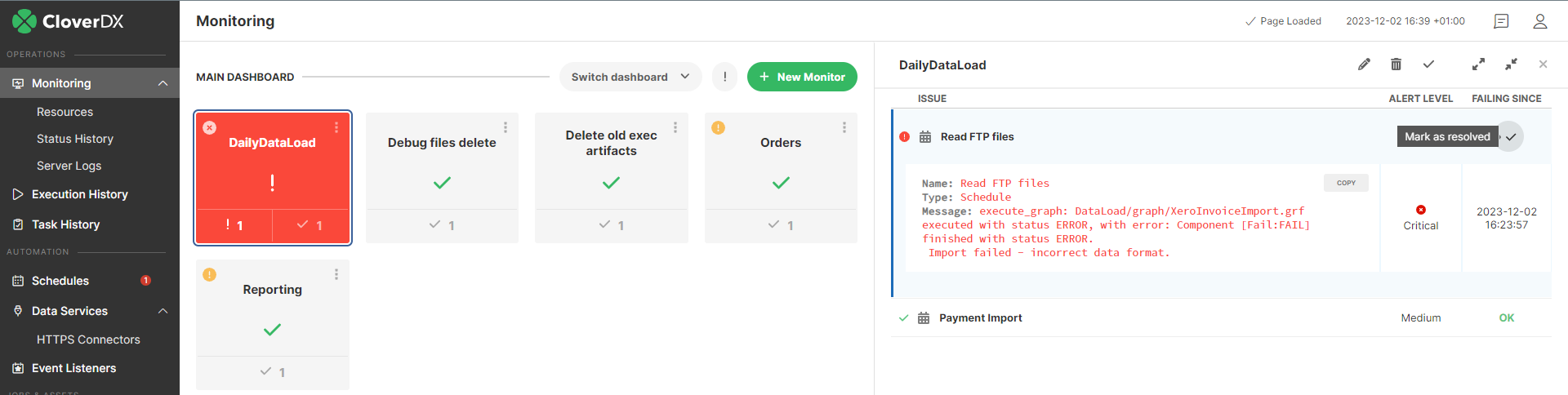 ops dashboard item mark resolved