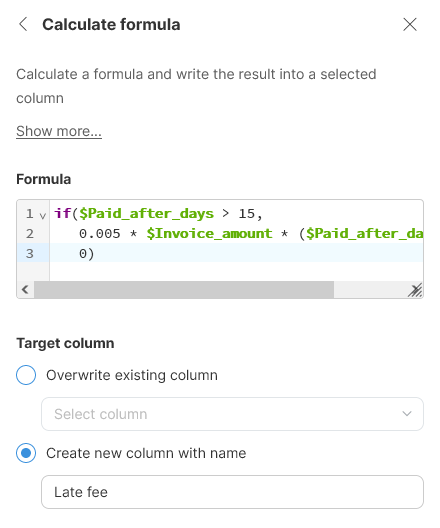 formula example1 calc fees